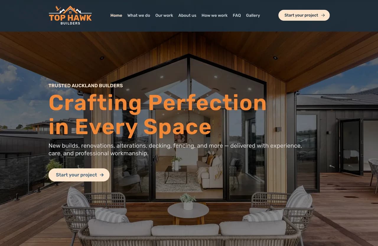 Preview of the Top Hawk Builders website designed and developed by Kodra